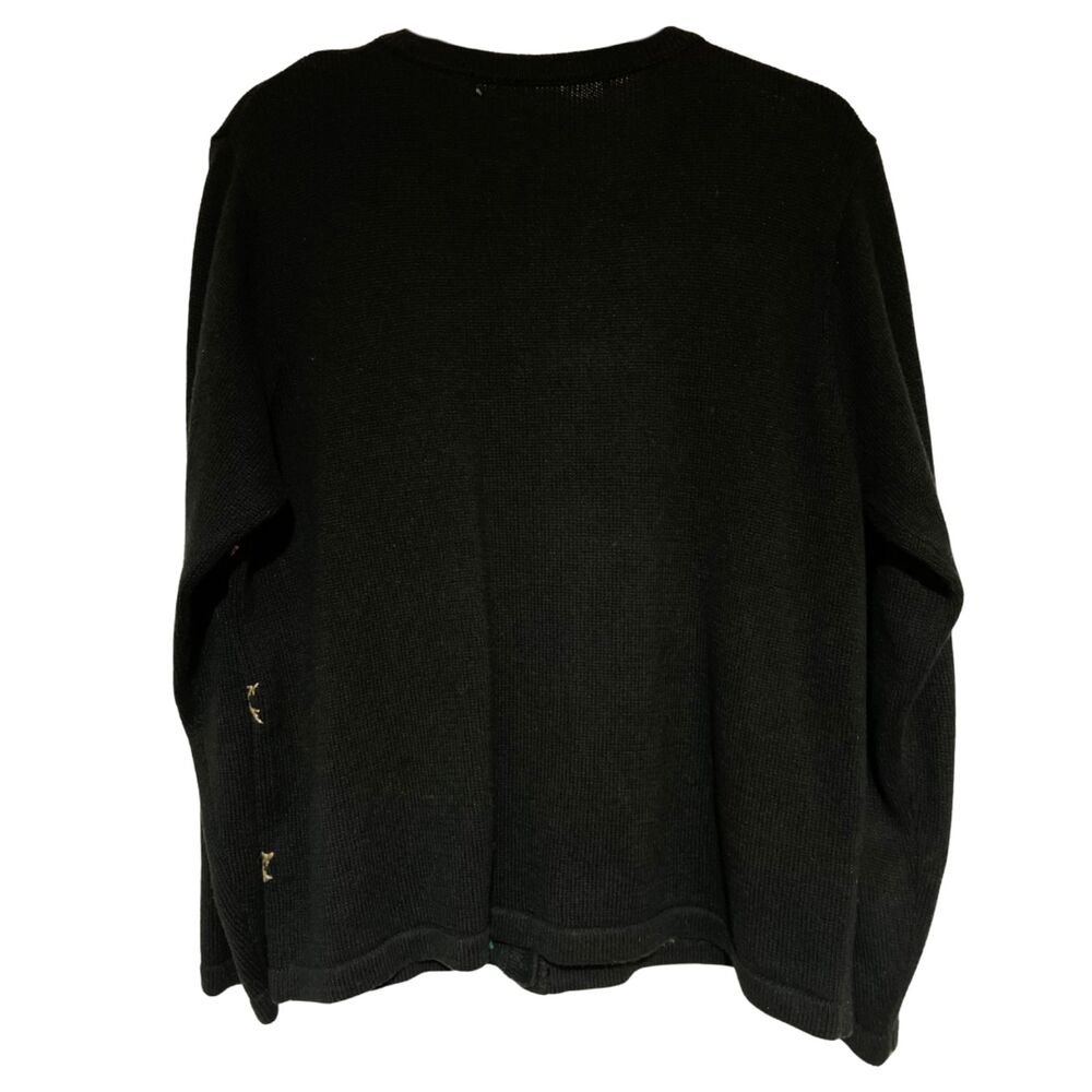 OHI Vintage Black Christmas Holiday Knit Cardigan Sweater Embroidered Beaded - Picture 3 of 13
